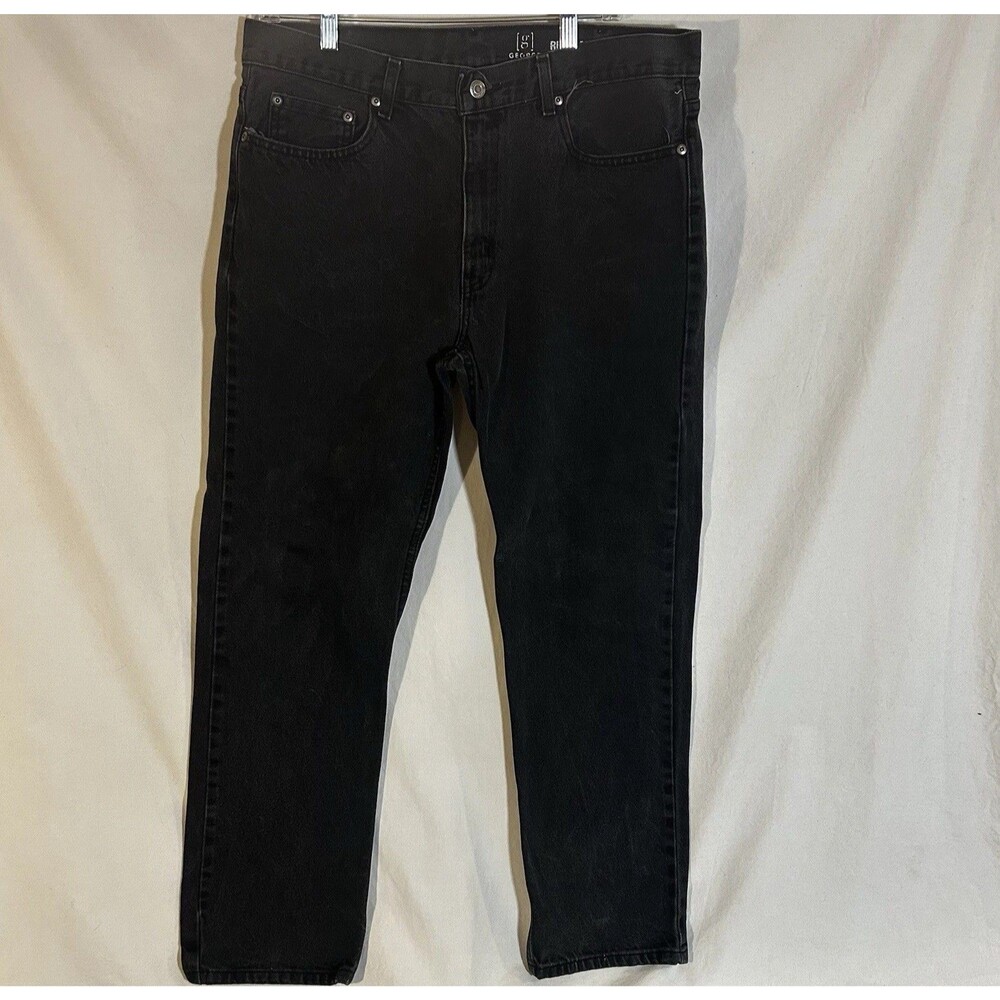 Mens Black Jeans 35x30 George Straight Leg Regular Fit 100% Cotton